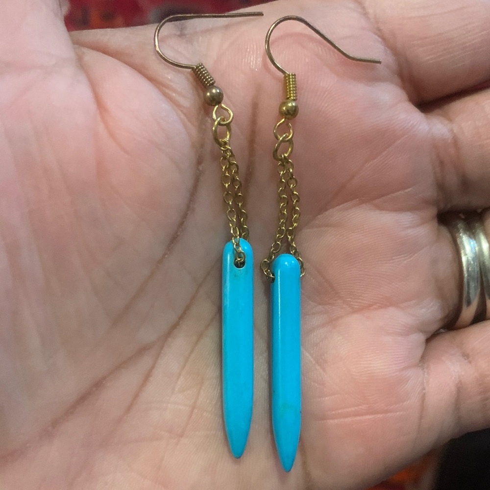 Gold and Turquoise Stone Dangle Earrings